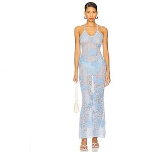 Sheer Lace Maxi Dress in Powder Blue